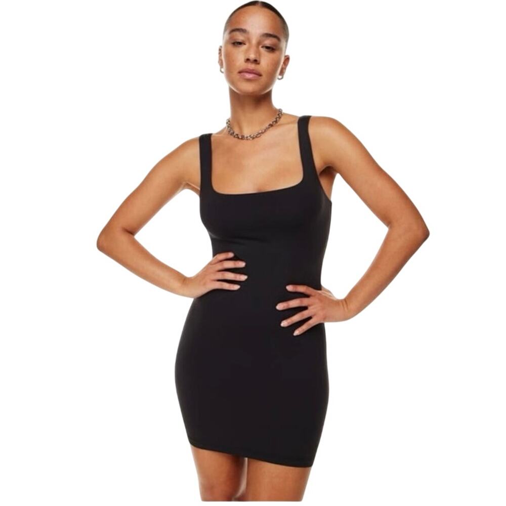 Babaton Dress Womens Size Small Square Neck Ruched Bodycon Mini Black